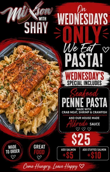 Wednesday seafood penne pasta flyer